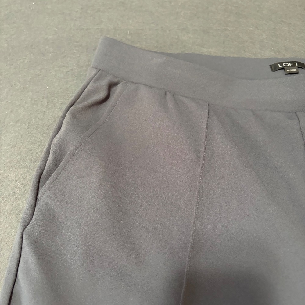 LOFT Pintuck Straight Leg Trousers Women XL Gray Pullon Stretch Fall Core Basic - Picture 2 of 8